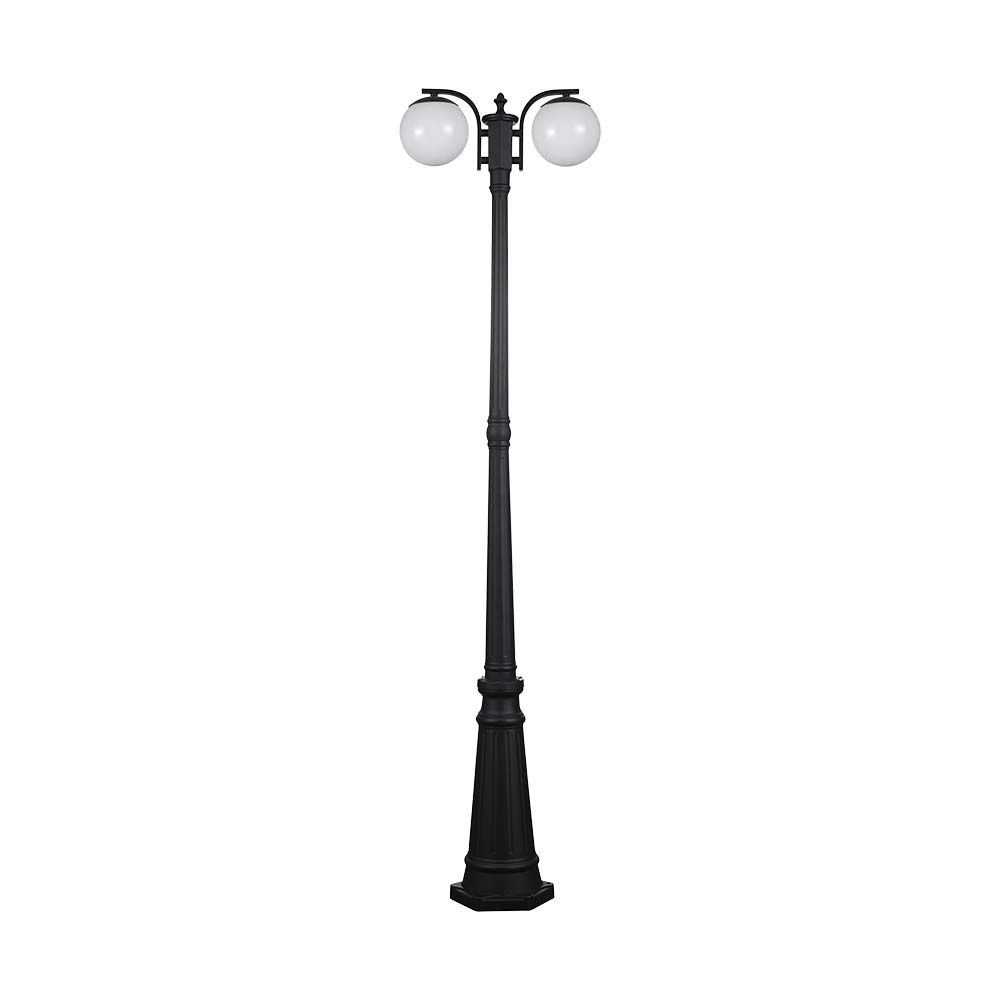 Gulvlampe (2*e27)   Mat Sort, Opal Plastik Kugle fra V-tac