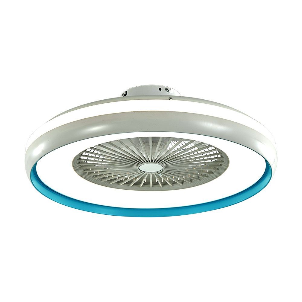Ventilator Med Loftslys 45w   Rf Kontrol, Cct:3 I 1, Ac Motor, Blå Ring   Dæmpbar : Via Fjernbetjening, Kulør : 3 I 1 fra V-tac