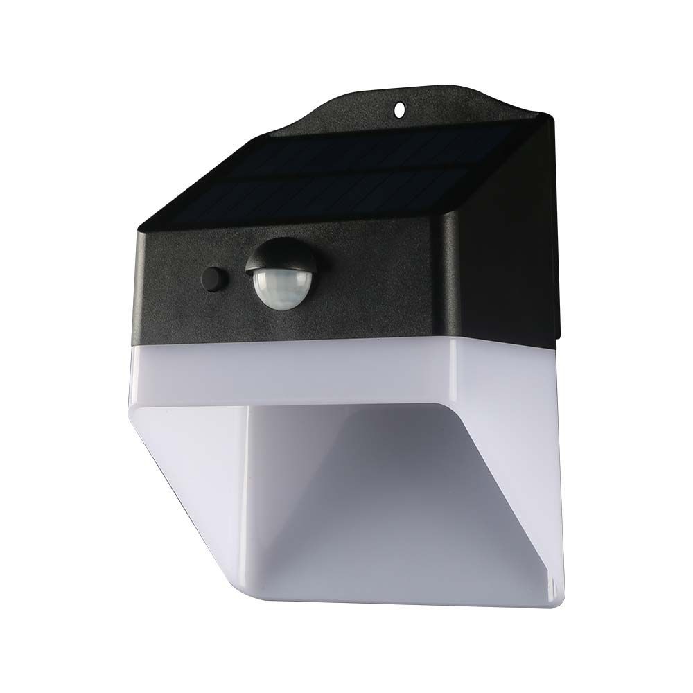 2w Solcellevæglygte   Panda 200lm, Lithium Batteri 3.7v 1200mah, 4000k, Sort+hvid   Kulør : Neutral fra V-tac