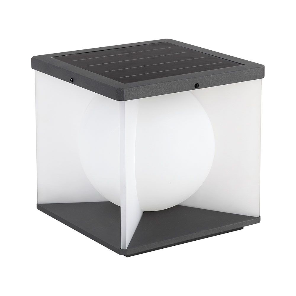 3w Led Solcelle Havelampe 205x205x190mm, 3000k, Sort+hvid, Hus Kulør : Varm fra V-tac
