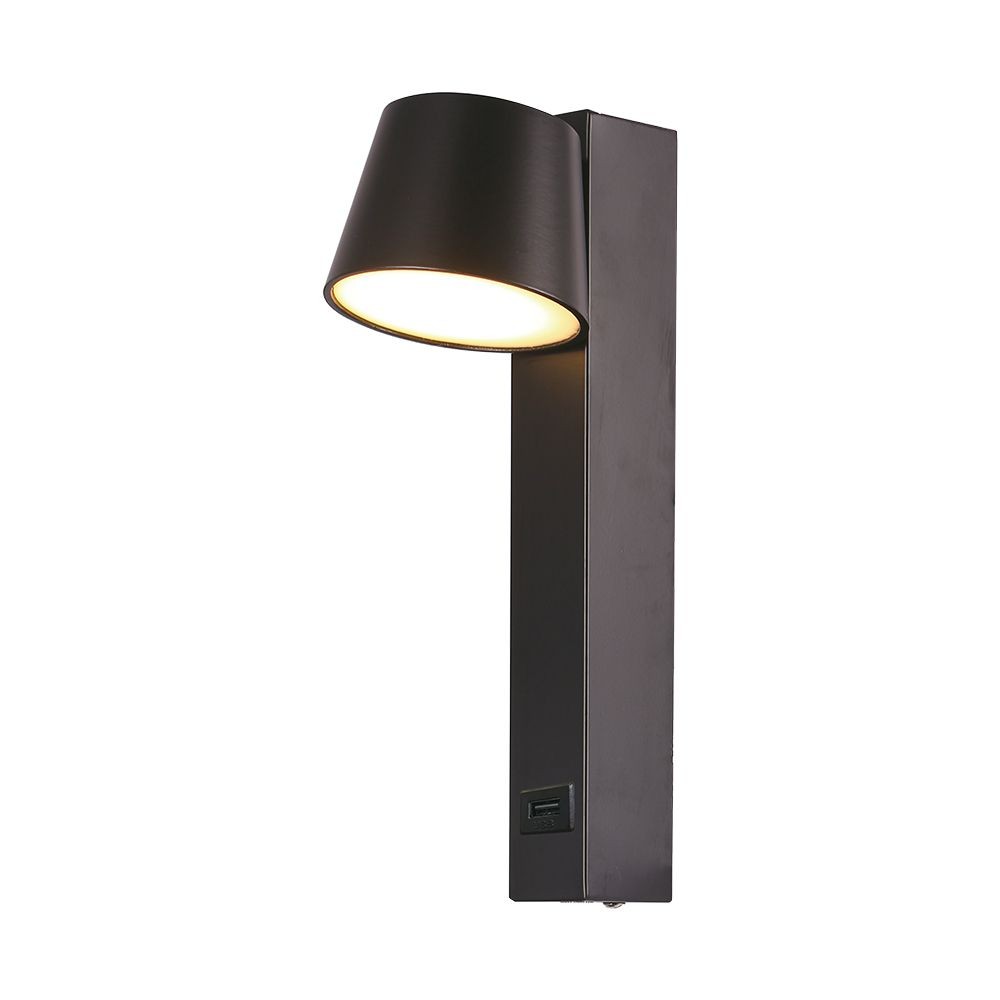 8w Led Væglampe   3000k, Usb Funktion, Akryl, Sort   Kulør : Varm fra V-tac
