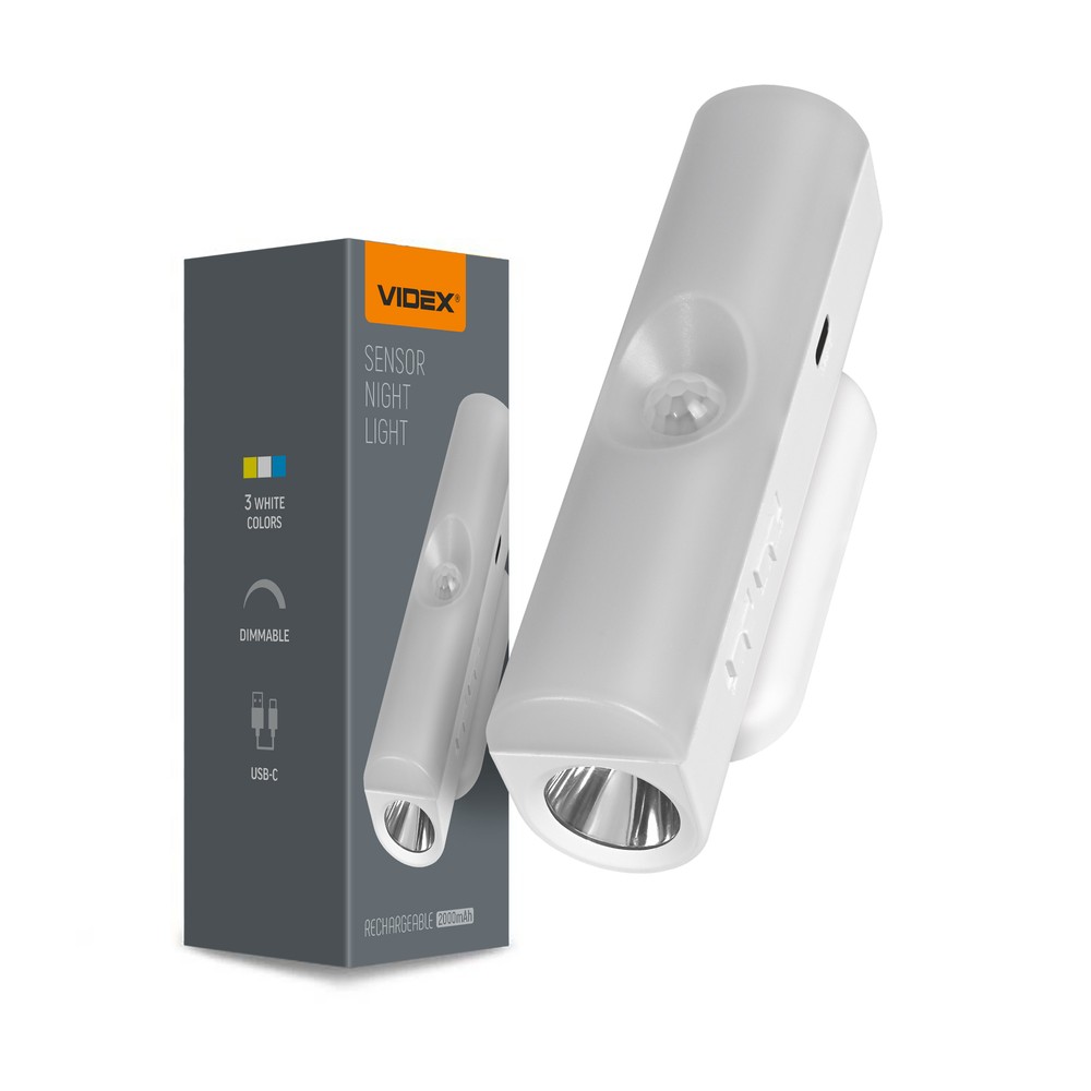 Led Natlampe   Genopladelig, Bevægelsessensor   Dæmpbar : Dæmpbar, Kulør : Neutral fra Videx