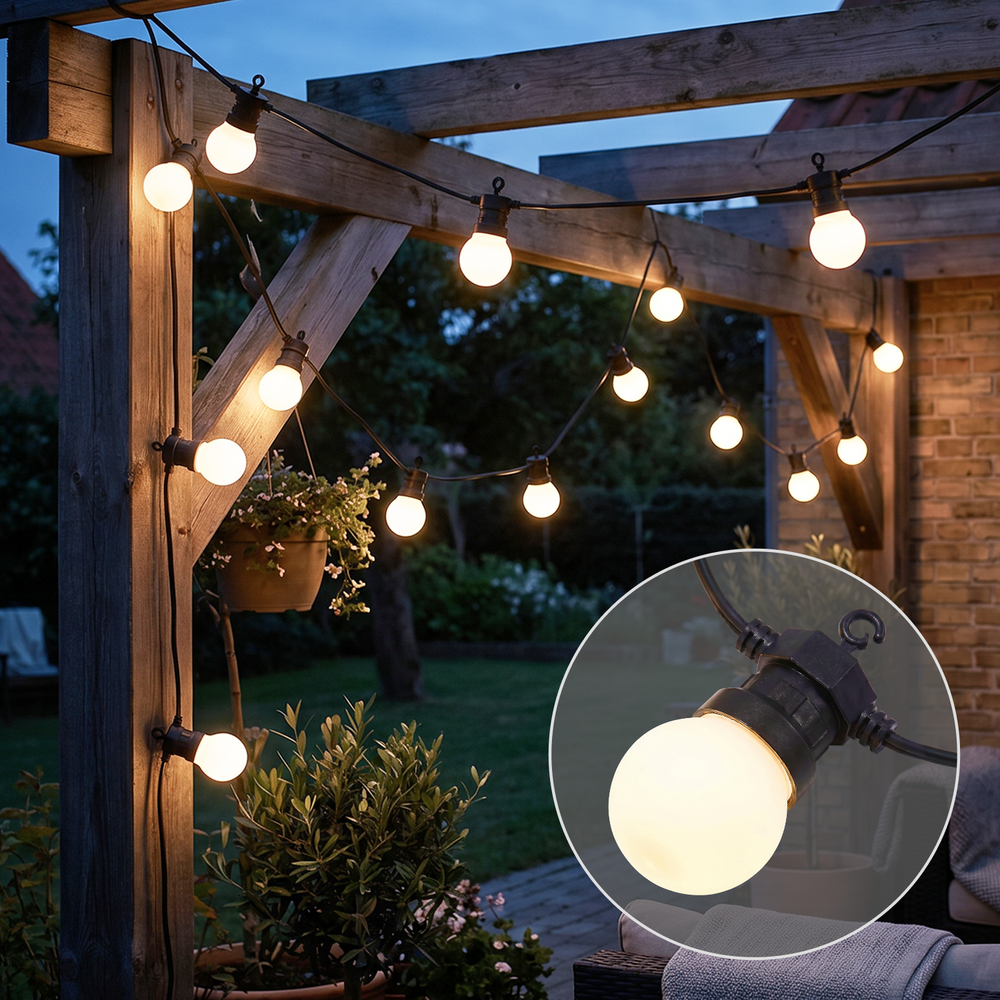 5m Led Lyskæde Med 10 Stk. Pærer Varm Hvid Kulør, Ip44, 230v, 0,5w Pærer fra V-tac