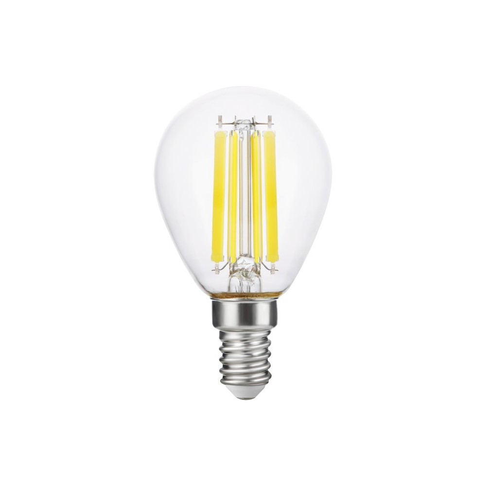 E14 7w Dæmpbar Led Kronepære   G45, Filament, 806lm, Klar Glas   Dæmpbar : Dæmpbar, Kulør : Varm fra Spl
