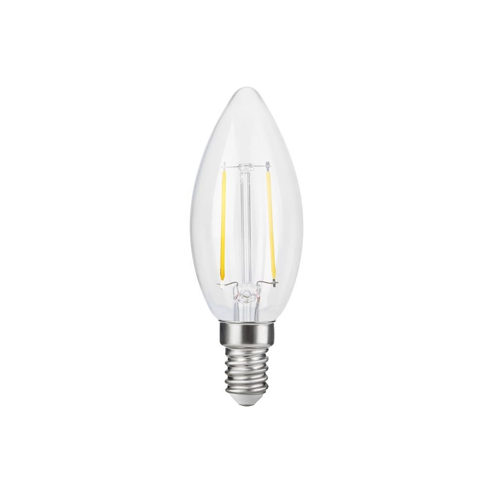 E14 2,5w Dæmpbar Led Kronepære   C35, Filament, 2500k, Klar Glas   Dæmpbar : Dæmpbar, Kulør : Ekstra Varm fra Spl
