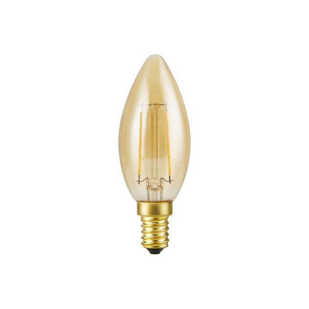 E14 2,9w Dæmpbar Led Kronepære   Filament, 250lm, 2200k, Guld Glas, C35 Candle   Dæmpbar : Dæmpbar, Kulør : Ekstra Varm fra Spl