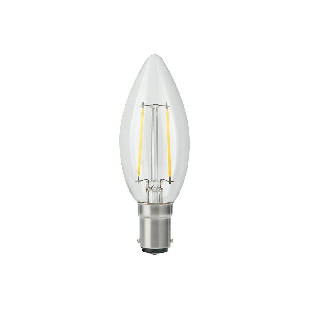 Ba15d 2,5w Led Kronepære Dæmpbar   C35, Filament, 250lm, 2500k, Klart Glas   Dæmpbar : Dæmpbar, Kulør : Ekstra Varm fra Spl