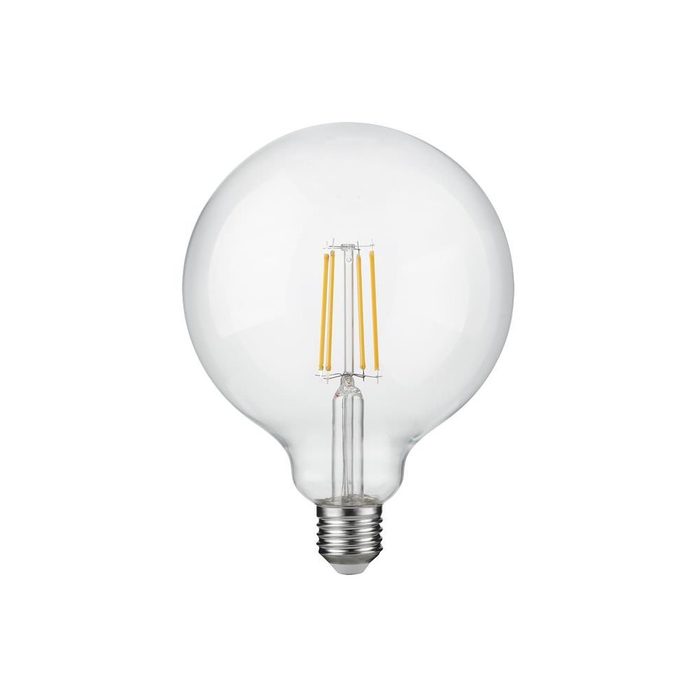 E27 7w Dæmpbar Led Filament Pære   G125, 806lm, 2500k, Klart Glas   Dæmpbar : Dæmpbar, Kulør : Ekstra Varm fra Spl