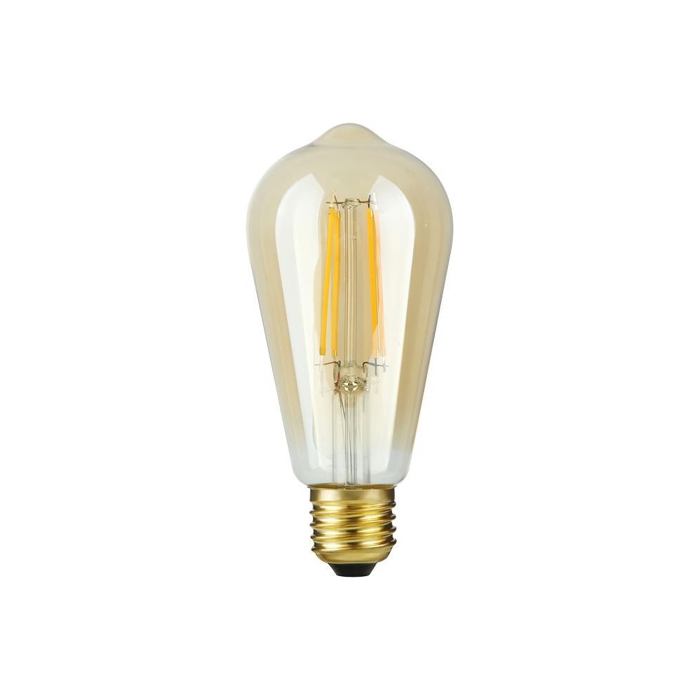 E27 4,7w Dæmpbar Led Rustika Pære   St64, Filament, Gyldent Glas, 2200k, 470lm   Dæmpbar : Dæmpbar, Kulør : Ekstra Varm fra Spl