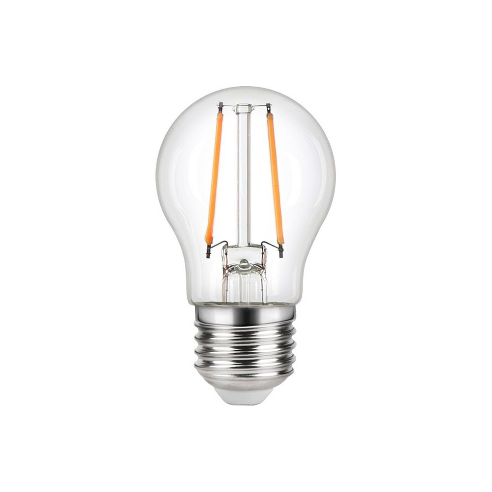E27 2,5w Dæmpbar Led Kronepære   G45, Filament, Klart Glas, 2700k   Dæmpbar : Dæmpbar, Kulør : Varm fra Spl