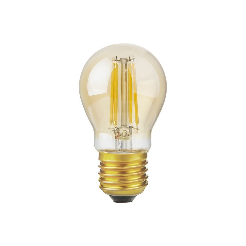 E27 4,7w Dæmpbar Led Kronepære G45, Filament, Gyldent Glas, 2200k, 470lm Dæmpbar : Dæmpbar, Kulør : Ekstra Varm fra Spl