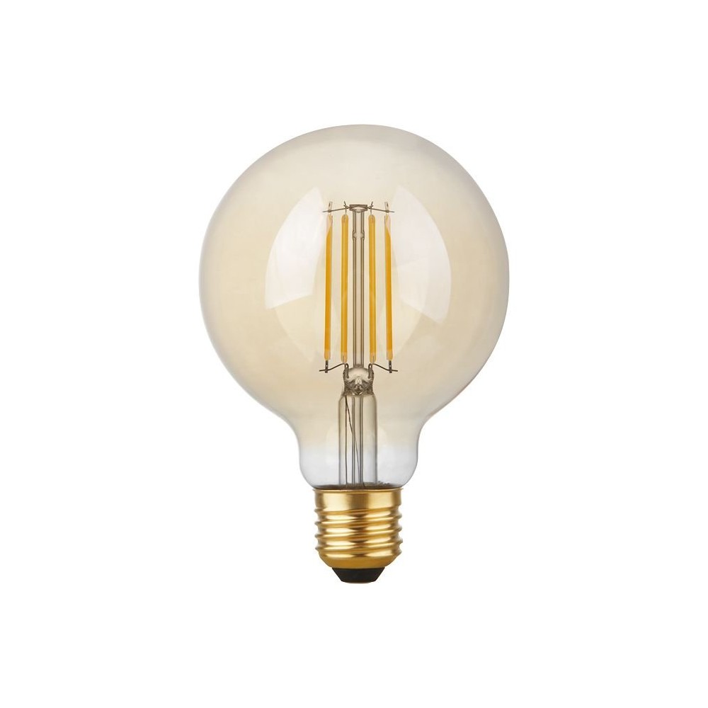 E27 4,7w Dæmpbar Led Globepære G95, Filament, 2200k, Guld Glas Dæmpbar : Dæmpbar, Kulør : Ekstra Varm fra Spl