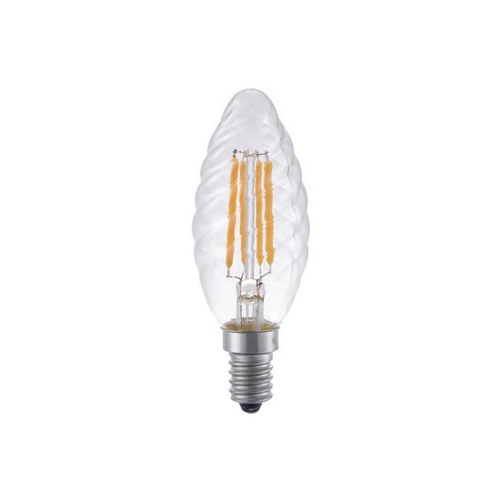 E14 4w Dæmpbar Led Kronepære Twisted Candle, 350lm, 2200k, Klar Glas Dæmpbar : Dæmpbar, Kulør : Ekstra Varm fra Spl
