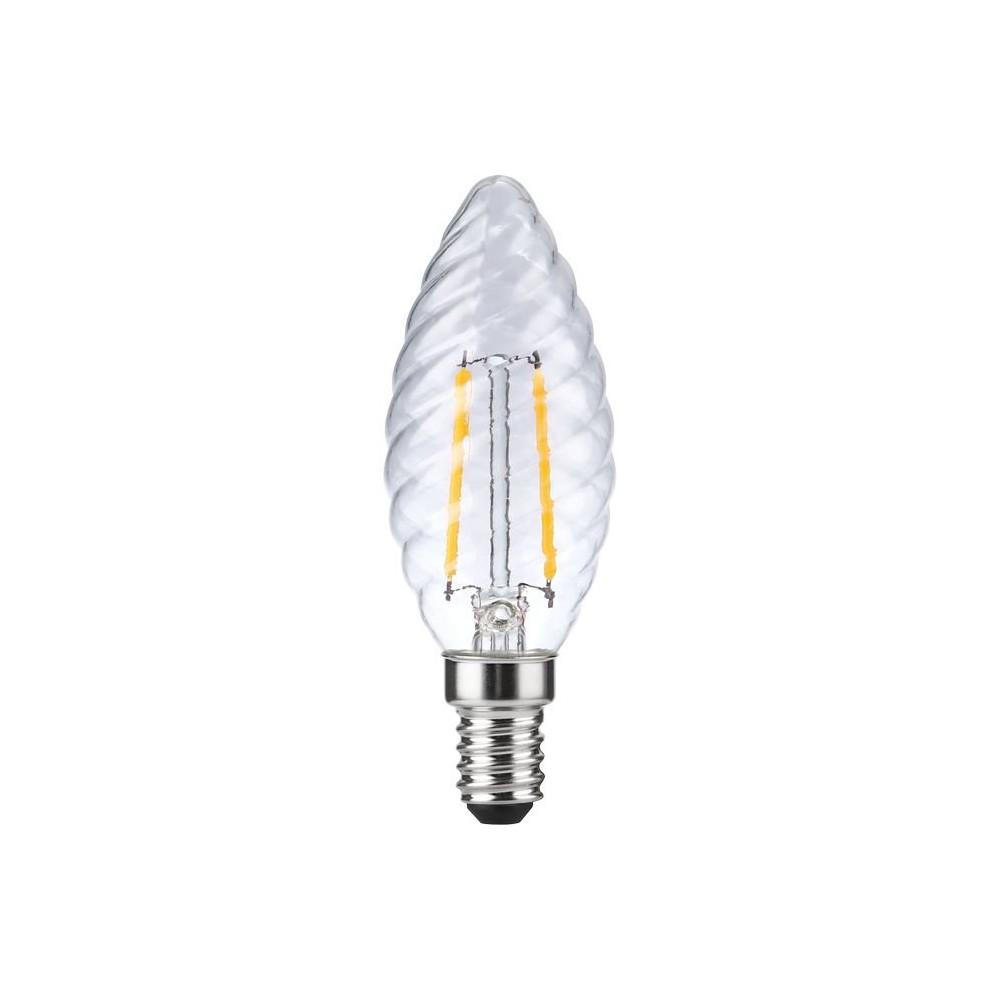 E14 2w Dæmpbar Led Kronepære   Twisted Candle, Filament, 2200k, Klar Glas   Dæmpbar : Dæmpbar, Kulør : Ekstra Varm fra Spl