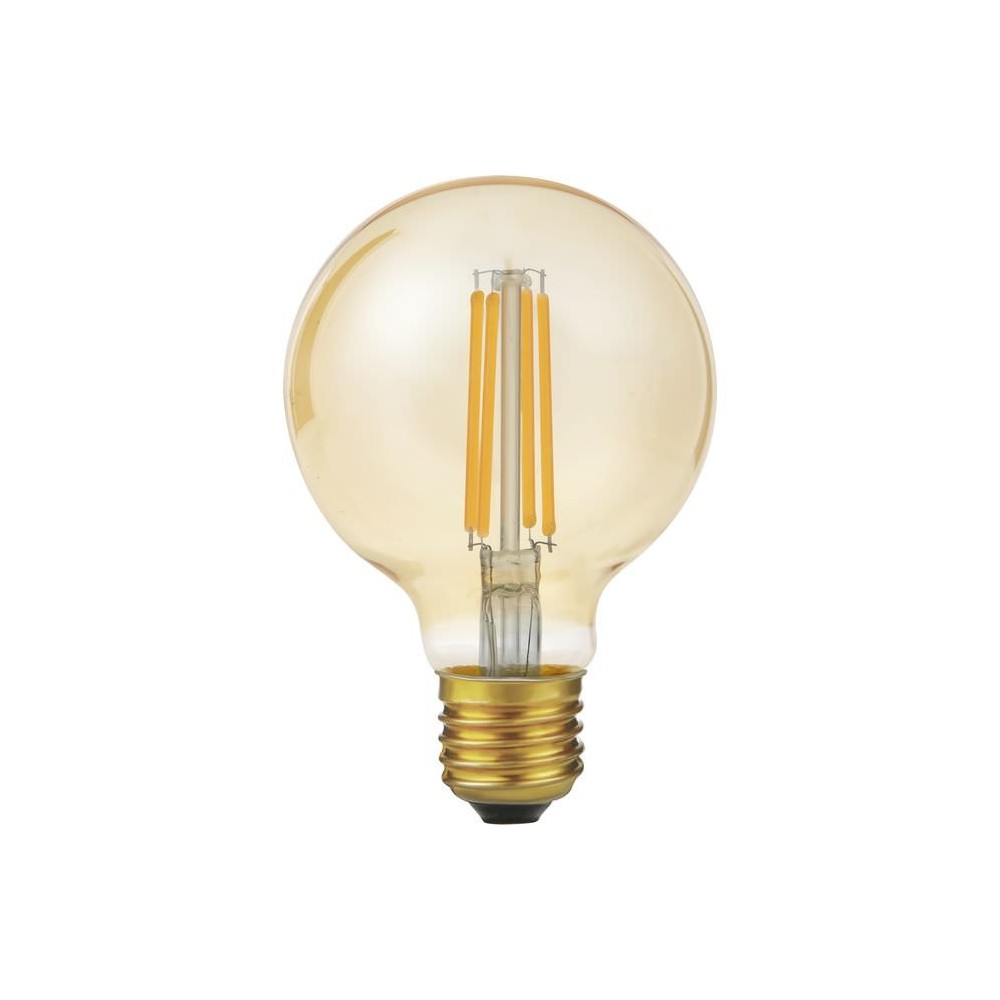E27 6,5w Dæmpbar Led Globepære   G80, 550lm, Filament, 2200k, Guld Glas   Dæmpbar : Dæmpbar, Kulør : Ekstra Varm fra Spl