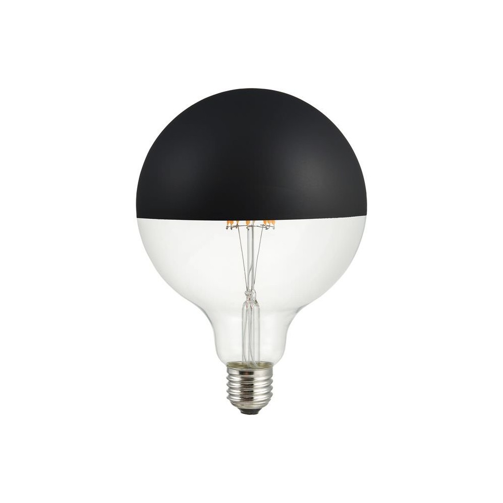 E27 6,5w Dæmpbar Led Kronepære   G125, Topforspejlet Sort, Filament, 2500k, 470lm   Dæmpbar : Dæmpbar, Kulør : Ekstra Varm fra Spl