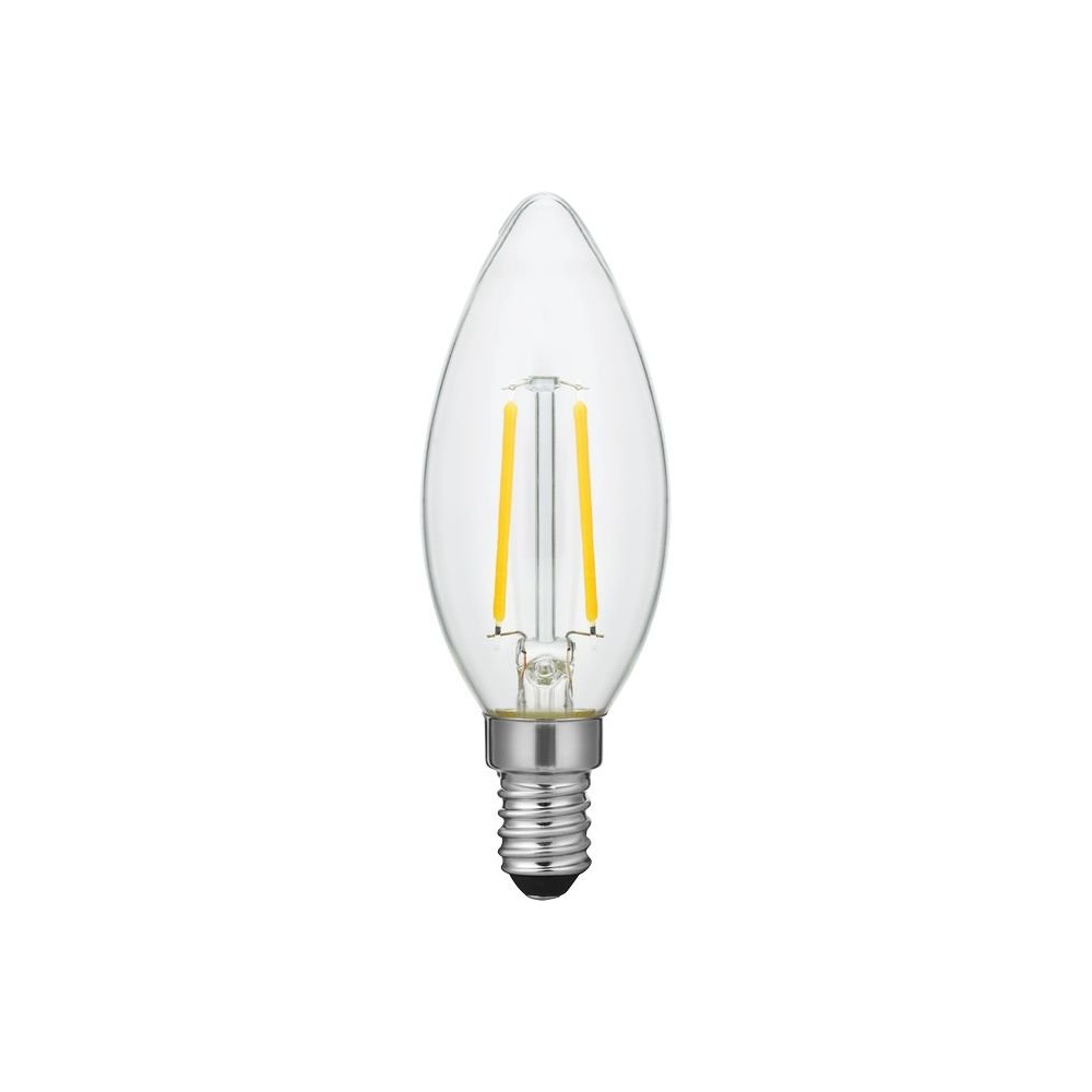 E14 2w Dæmpbar Led Kronepære Filament, C35, 2200k, Klar Glas Dæmpbar : Dæmpbar, Kulør : Ekstra Varm fra Spl