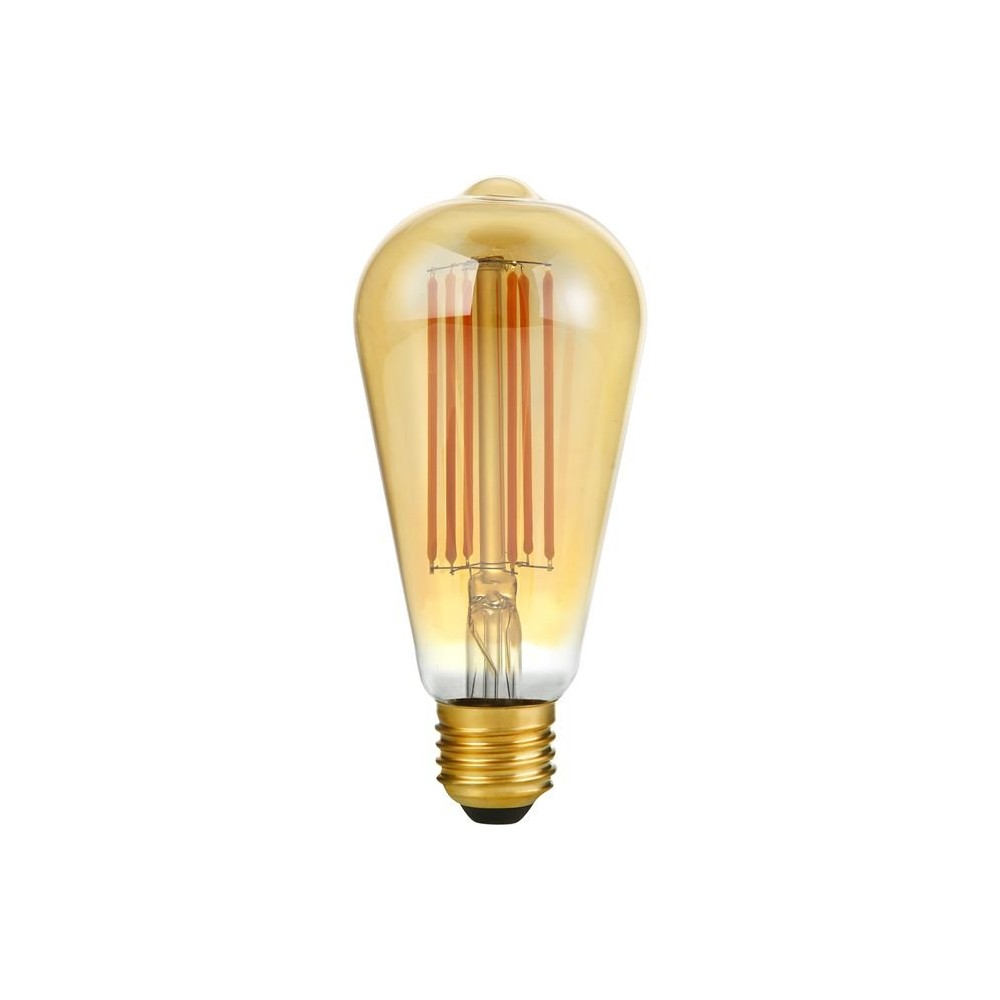 E27 6,5w Dæmpbar Led Filamentpære   St64 Rustika, 2200k, Guld Glas, 550lm   Dæmpbar : Dæmpbar, Kulør : Ekstra Varm fra Spl