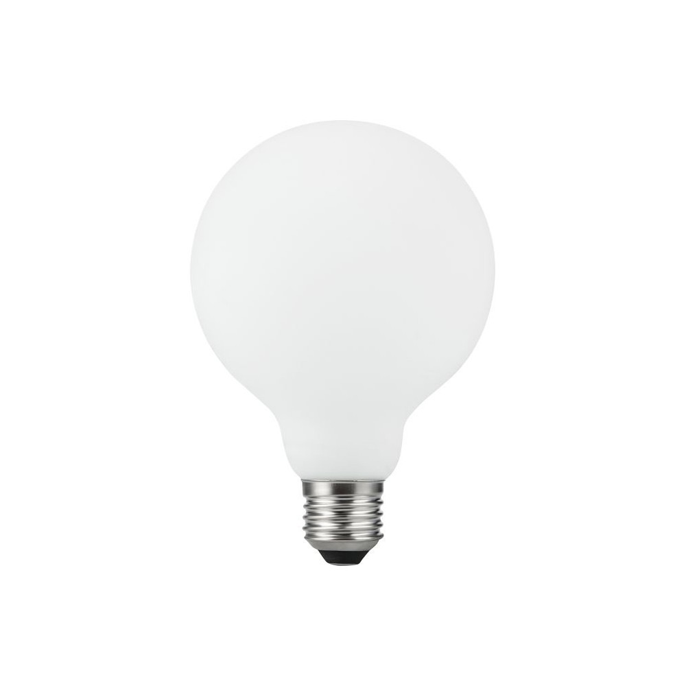 E27 5,5w Dæmpbar Led Pære   G95, Filament, Mat Hvid, 550lm, 2500k   Dæmpbar : Dæmpbar, Kulør : Ekstra Varm fra Spl