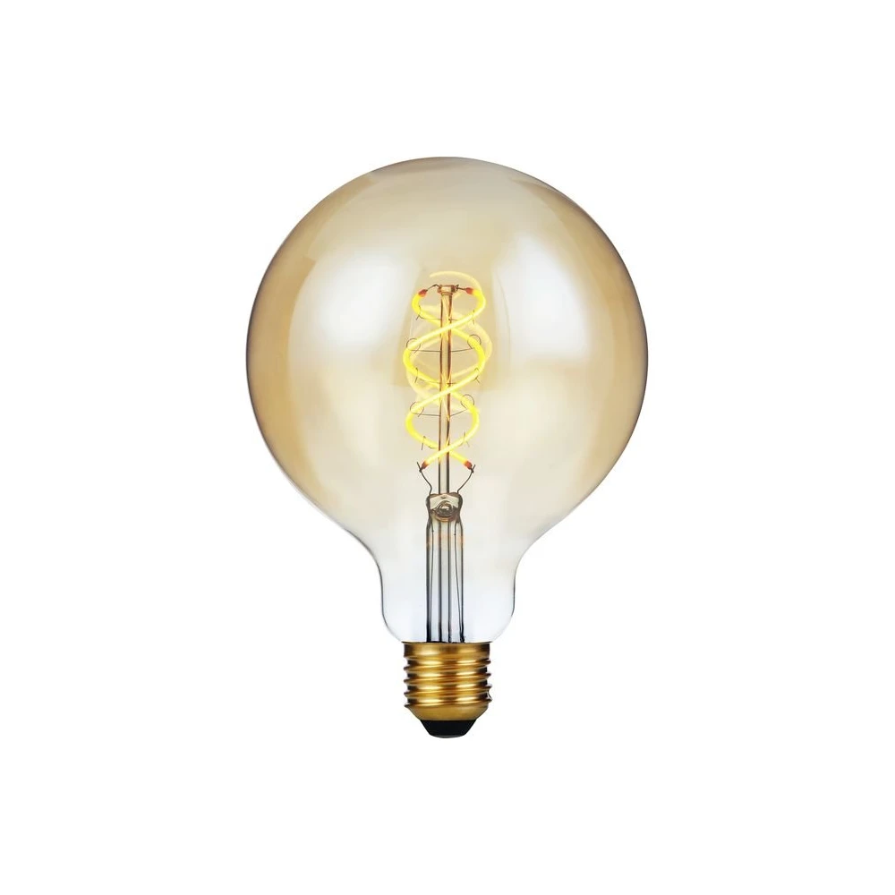 E27 5w 3 Trin Dæmpbar Led Pære   G125, Filament Flex, 2200k, Guld Glas   Dæmpbar : Dæmpbar, Kulør : Ekstra Varm fra Spl