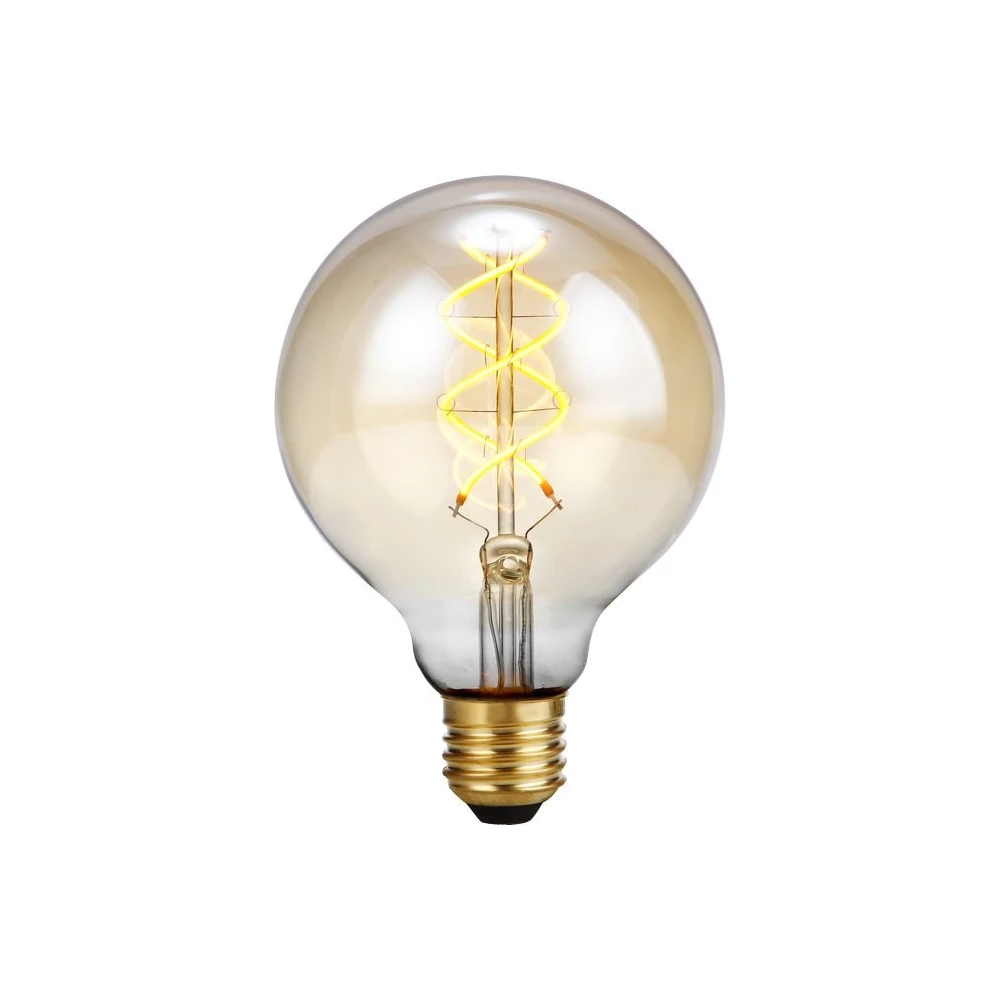E27 5w 3 Trin Dæmpbar Led Pære   G95, Gold, Filament Flex, 2200k, 460lm   Dæmpbar : Dæmpbar, Kulør : Ekstra Varm fra Spl