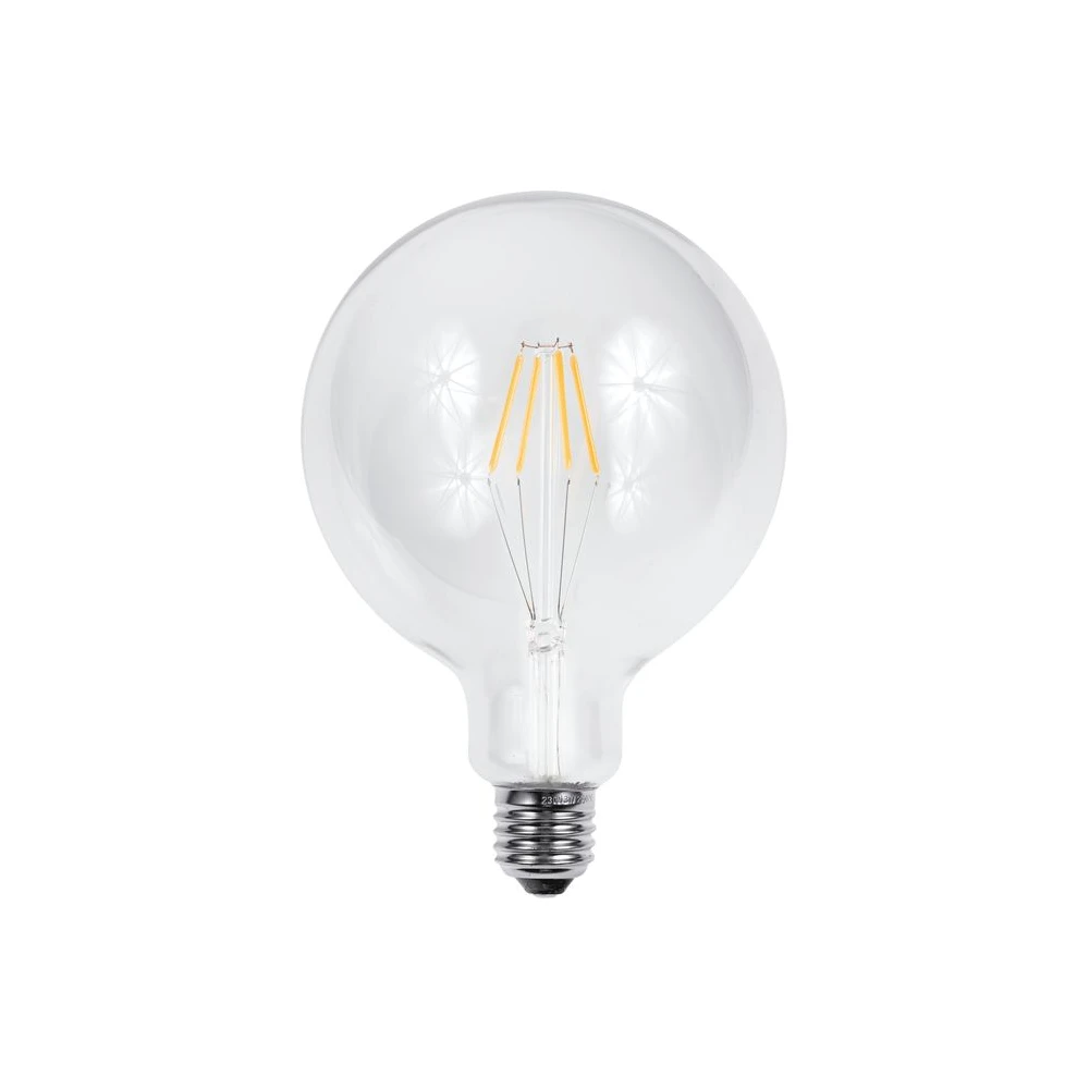 E27 4,5w Dæmpbar Led Globepære   G125, Filament, 500lm, Klar Glas, 2700k   Dæmpbar : Dæmpbar, Kulør : Varm fra Spl