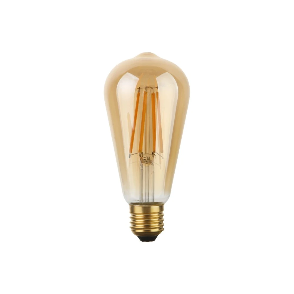 E27 8w Dæmpbar Led Rustika Pære   St64, 640lm, 2200k, Guld Glas, Filament   Dæmpbar : Dæmpbar, Kulør : Ekstra Varm fra Spl