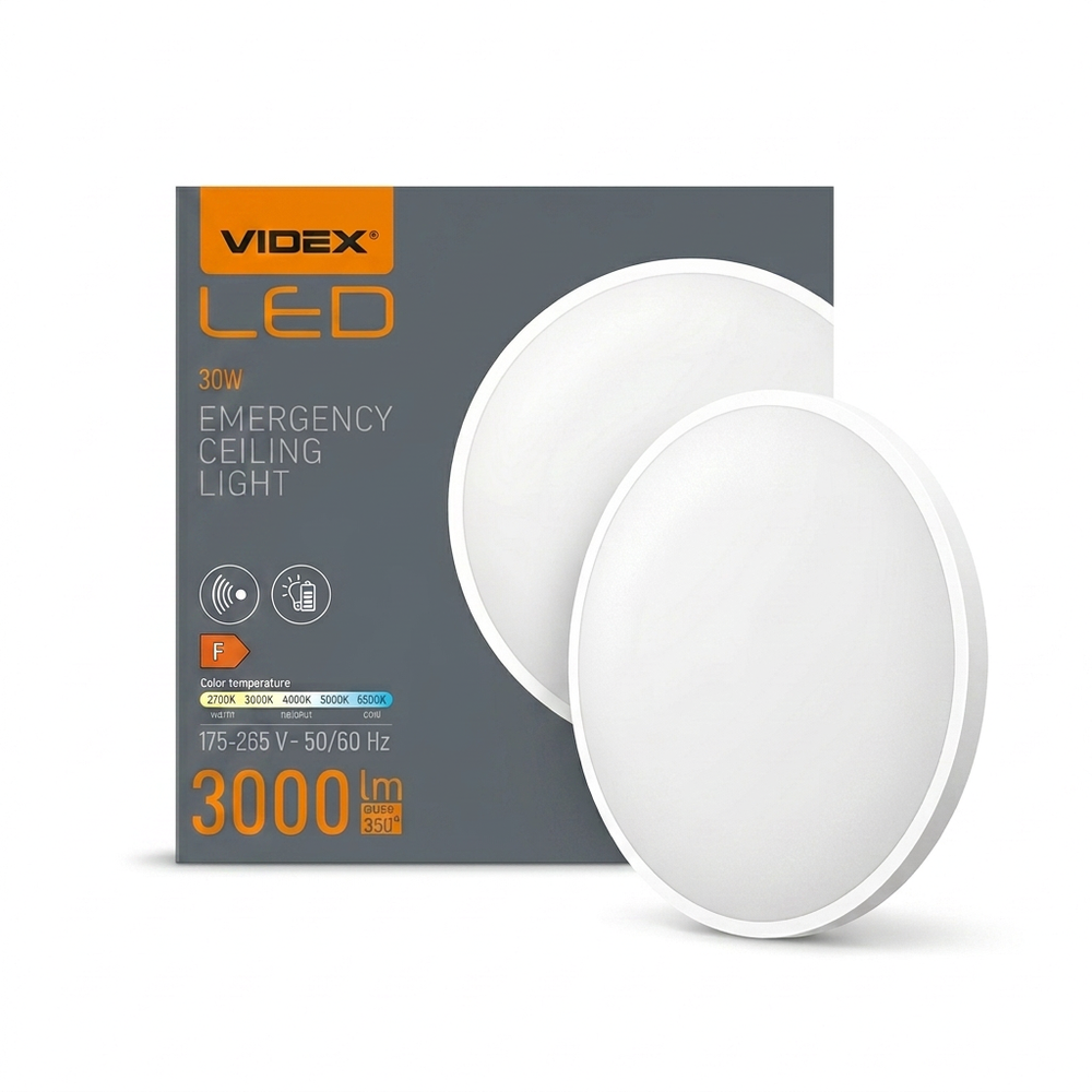 30w Led Sensorlampe Med Nødlys  Justerbar Watt Cct, Ip44, Indbygget Batteri   Kulør : Neutral fra Videx