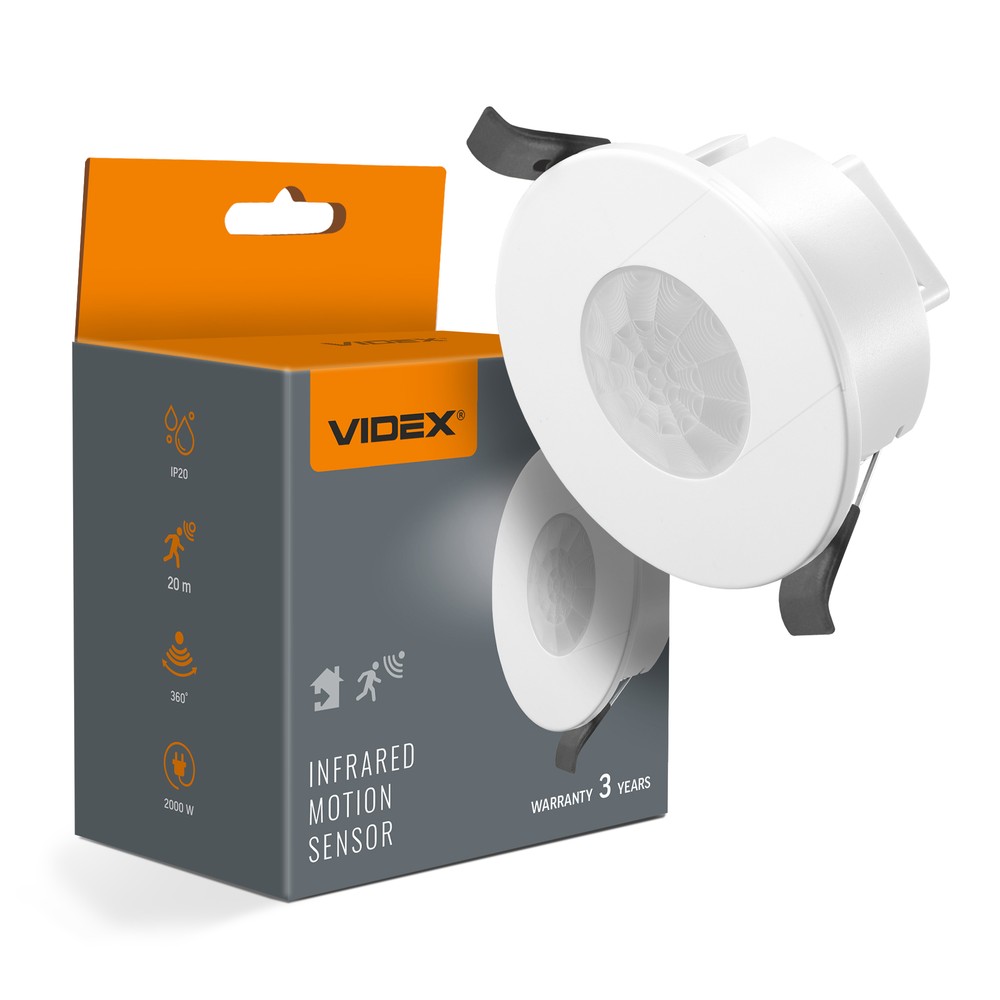 Pir Bevægelses  Og Lyssensor 1200w   Hvid, Indbygget Sensor fra Videx