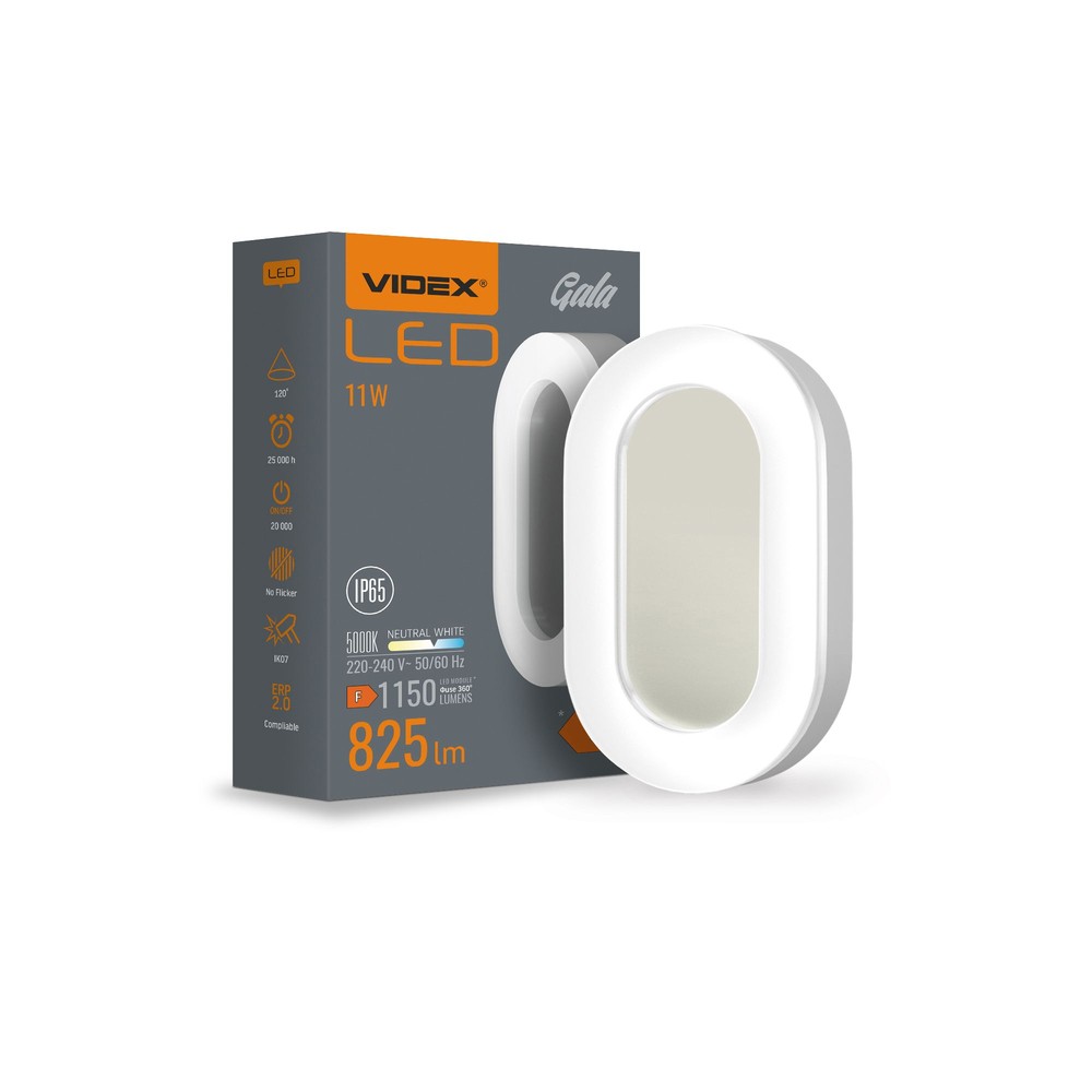 11w Oval Sensor Væglampe   Pir Sensor, 5000k, Ip65, 825lm   Kulør : Neutral fra Videx