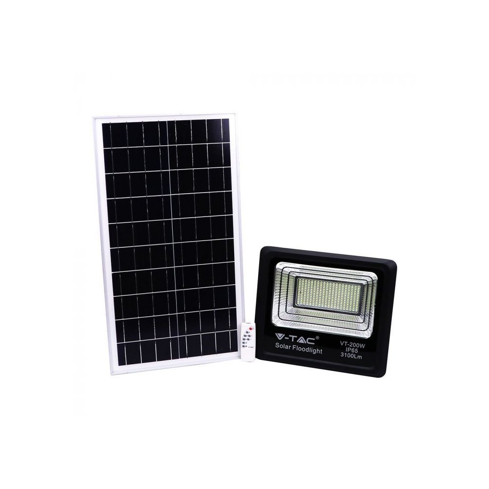 40w Solcelle Projektør Led Ip65, Sort, Inkl. Solcelle, Fjernbetjening Dæmpbar : Ikke Dæmpbar, Kulør : Neutral fra V-tac