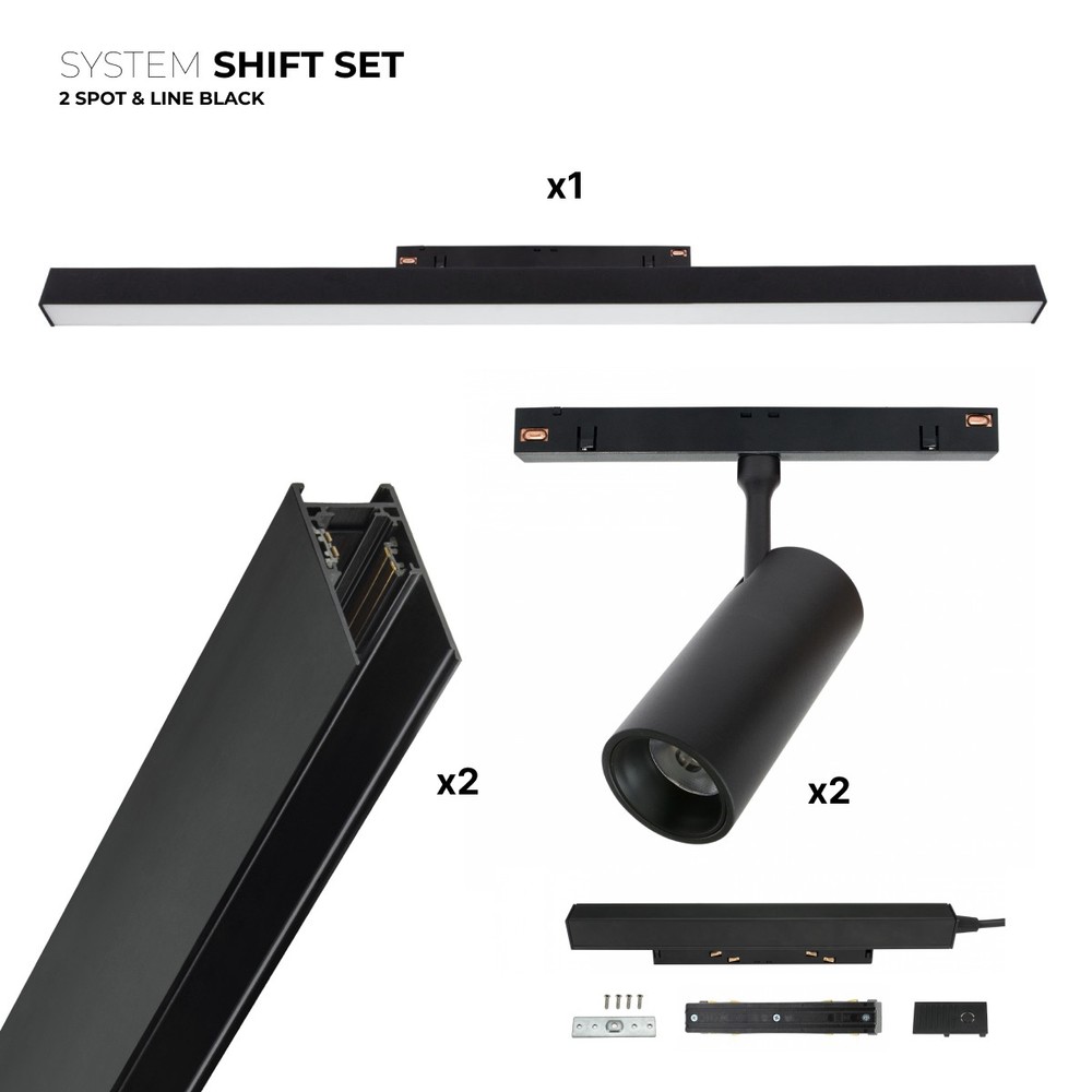 Shift 2x Spot + Lysskinne Sæt   2 Meter Komplet + Spots Og Grundbelysning, Sort fra Spectrum