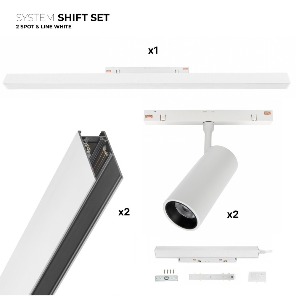 Shift 2x Spot + Lysskinne Sæt   2 Meter Komplet + Spots Og Grundbelysning, Hvid fra Spectrum