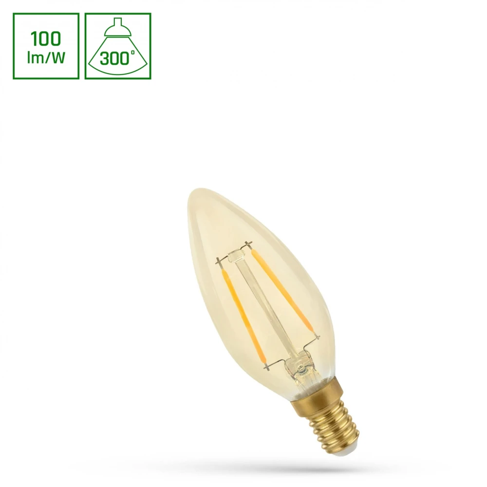 E14 5w Led Kertepære C35, Kultråd, Rav Farvet Glas, Ekstra Varm Dæmpbar : Ikke Dæmpbar, Kulør : Ekstra Varm fra Spectrum
