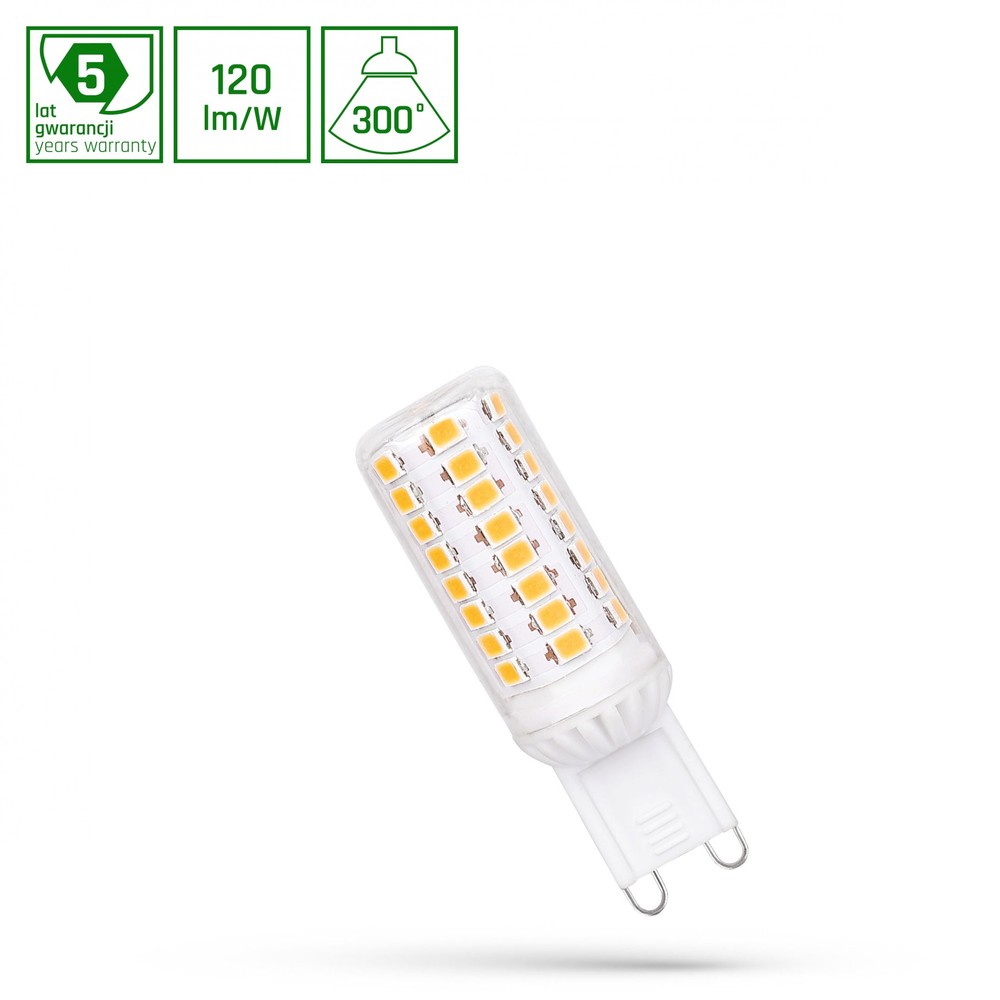 G9 4,5w Led Pære 540lm, 120lm W, 3000k, Varm Hvid Dæmpbar : Ikke Dæmpbar, Kulør : Varm fra Spectrum