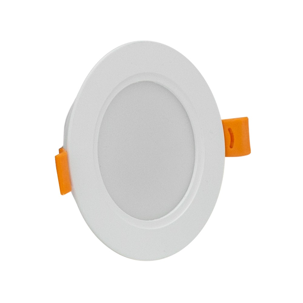 5w ø9,5cm Indbygningsspot   Ip54 Stænktæt, Hul: ø7,2 Cm, Mål: ø9,5 Cm, 3,1 Cm Høj, Rund, Hvid Kant   Dæmpbar : Ikke Dæmpbar, Kulør : Varm fra Spectrum