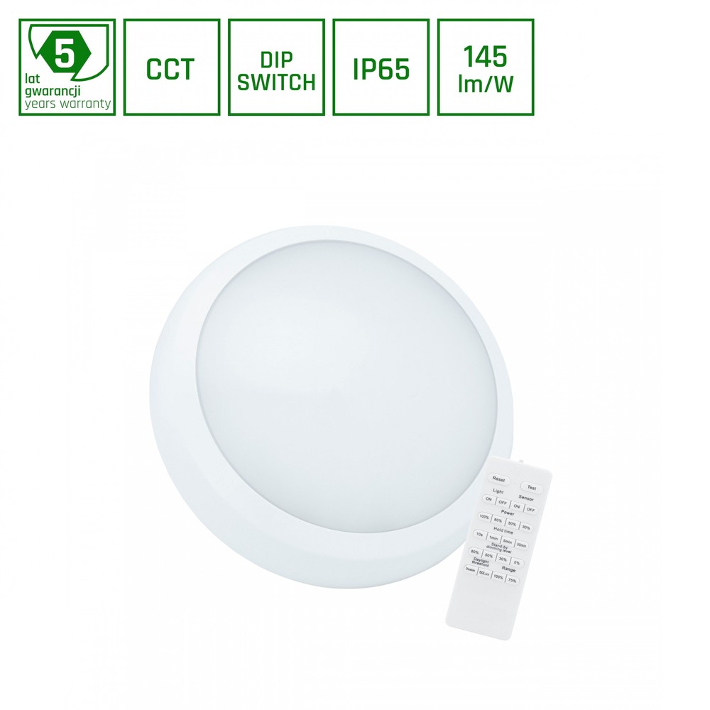 30w Nymphea City Pro 2 Led Loftlampe Med Sensor   4400lm, Cct, Ip65, Ik08, Inkl. Fjernbetjening, 5 års Garanti   Dæmpbar : Ikke Dæmpbar fra Spectrum