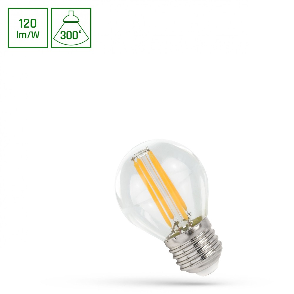 E27 5,5w Led Kronepære   P45, 660lm, Klart Glas, Varm Hvid   Dæmpbar : Ikke Dæmpbar, Kulør : Varm fra Spectrum