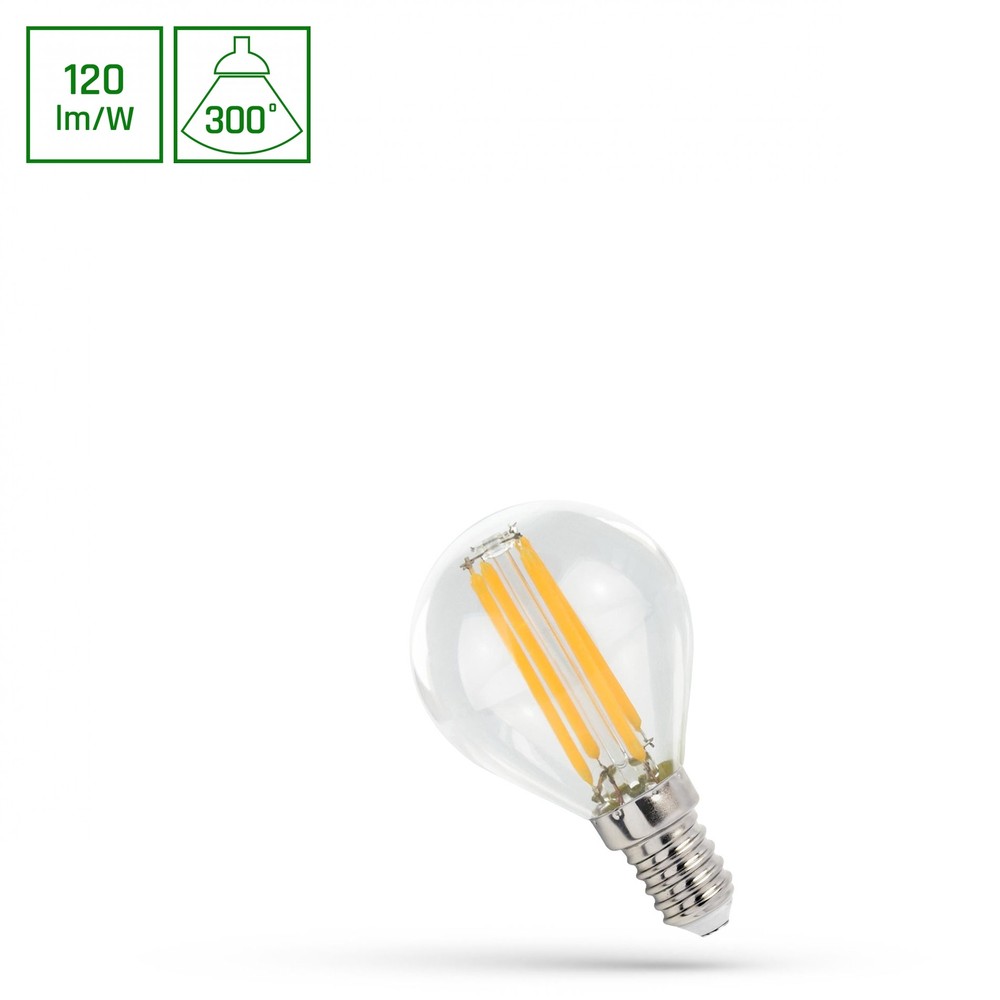 E14 5,5w Led Kronepære   120lm W, 660lm, Filament, 300° Beam, Varm Hvid   Dæmpbar : Ikke Dæmpbar, Kulør : Varm fra Spectrum