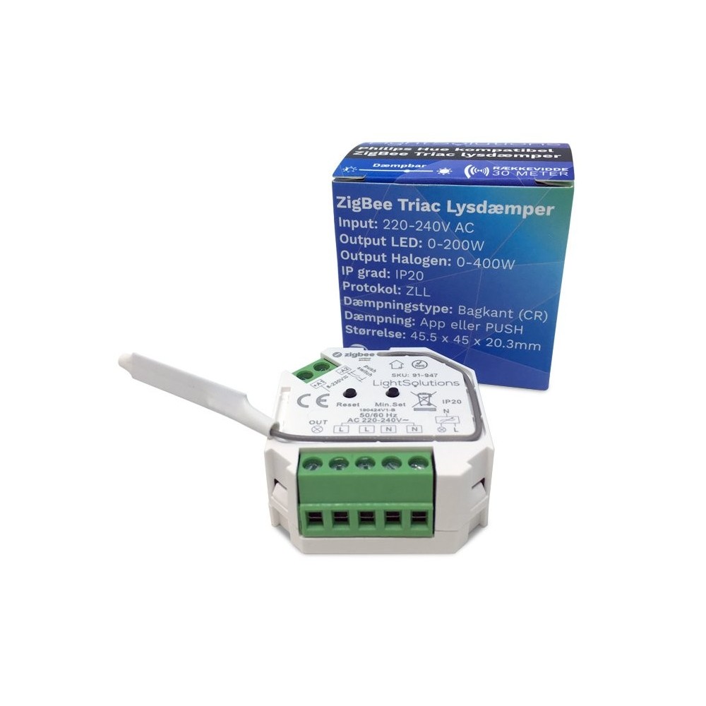 Mini Zigbee Triac Lysdæmper   200w, Push Dæmp fra Light Solutions