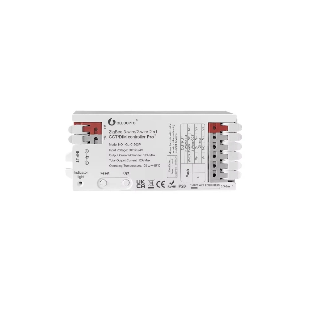 Pro 2i1 Zigbee Strip Controller   Hue Kompatibel, 12v 24v, 12v (144w) 24v (288w), Enkeltfarvet + Cct fra Gledopto
