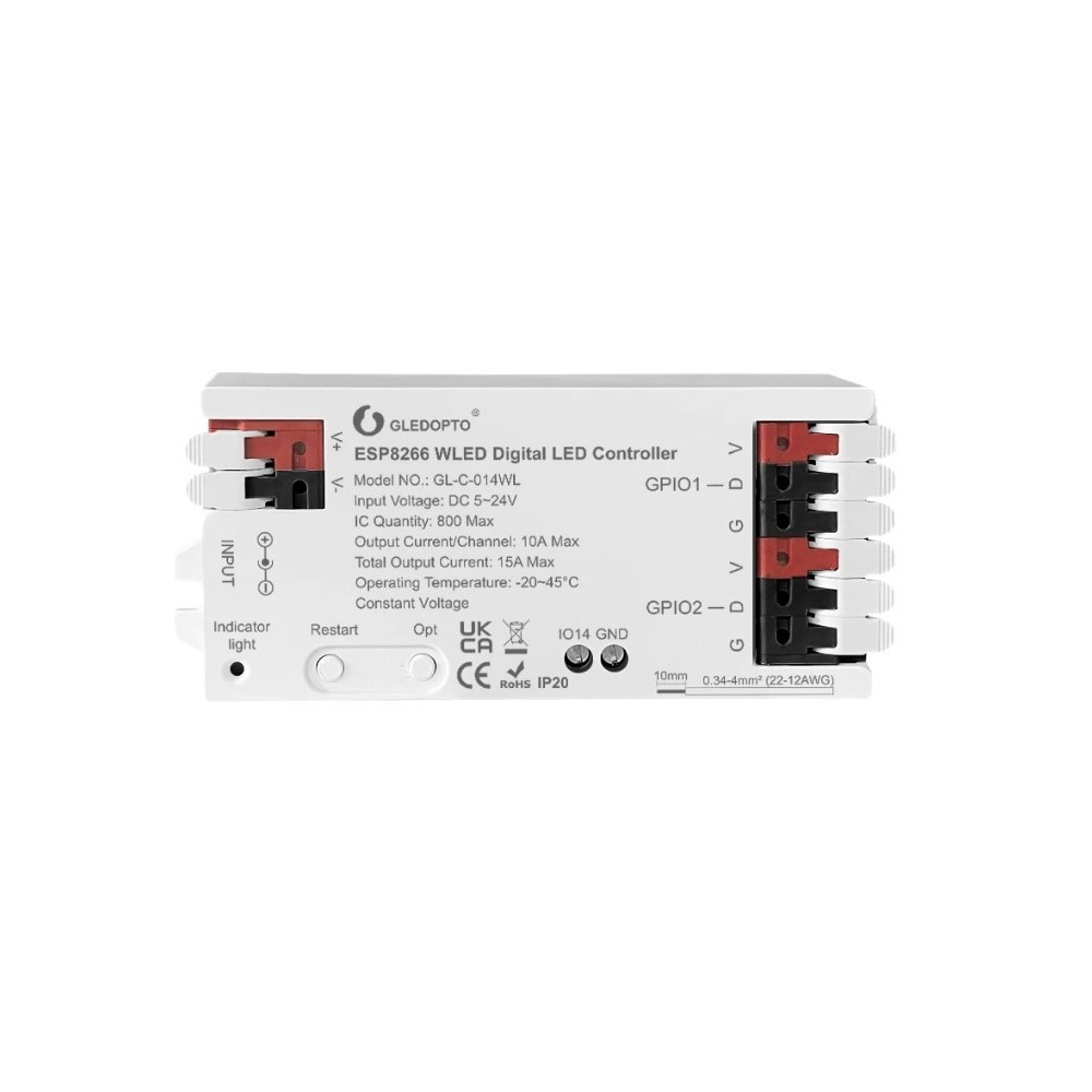 Rgbic Wifi Controller 12v 24v, 12v (180w) 24v (360w) fra Gledopto