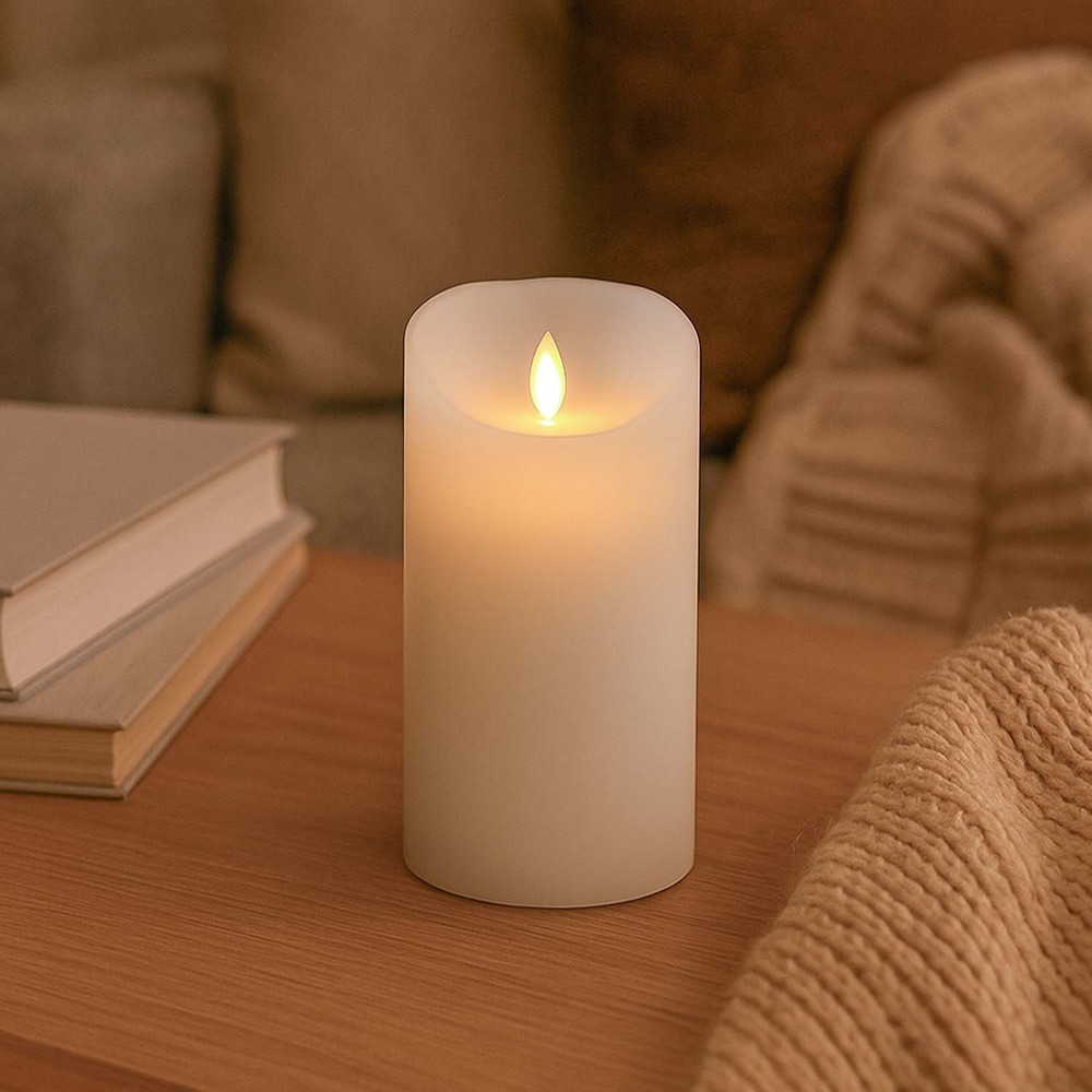 Led Bloklys 17,5cm Høj, Flammeeffekt, Hvid ø10cm, 17,5cm Høj, Virker Med Fjernbetj, Timer, ægte Stearin fra Ledlife