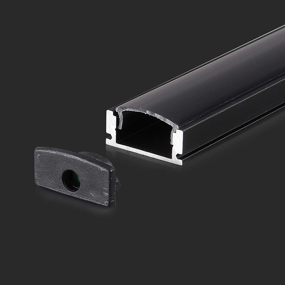 Vt 8113 Aluprofil 2 Meter, Inkl. Sort Cover Og Endestykker fra V-tac
