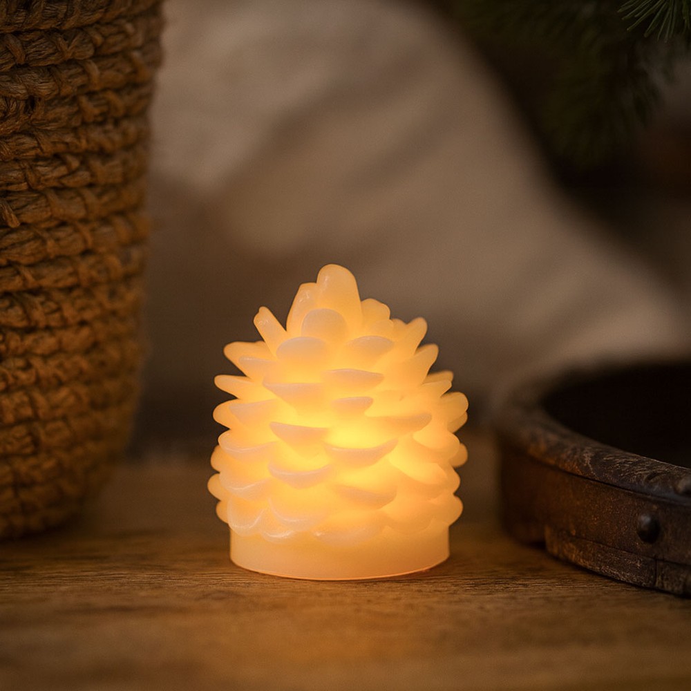 Led Grankogle Lys, Blinkende Flammeeffekt, Hvid Højde 8cm, ø6cm, ægte Stearin fra Ledlife