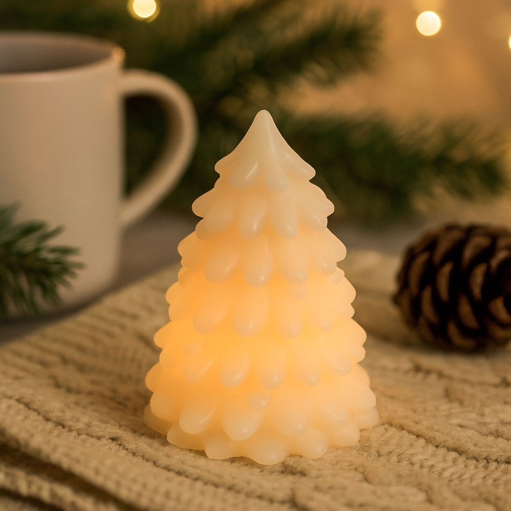 Led Juletræ Lys, Blinkende Flammeeffekt, Hvid Højde 9,5cm, ø7cm, ægte Stearin fra Ledlife
