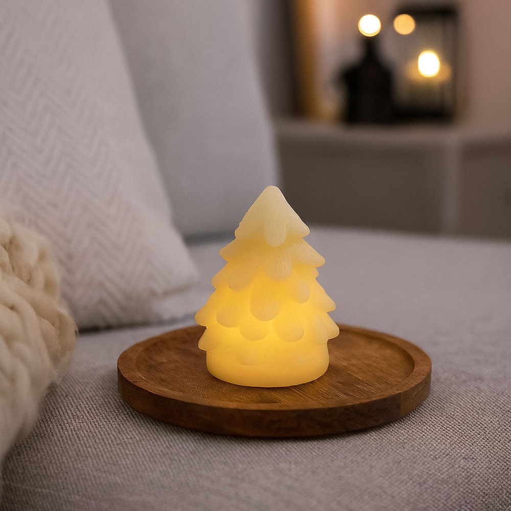 Led Juletræ Lys, Blinkende Flammeeffekt, Hvid Højde 9cm, ø6,5cm, ægte Stearin fra Ledlife