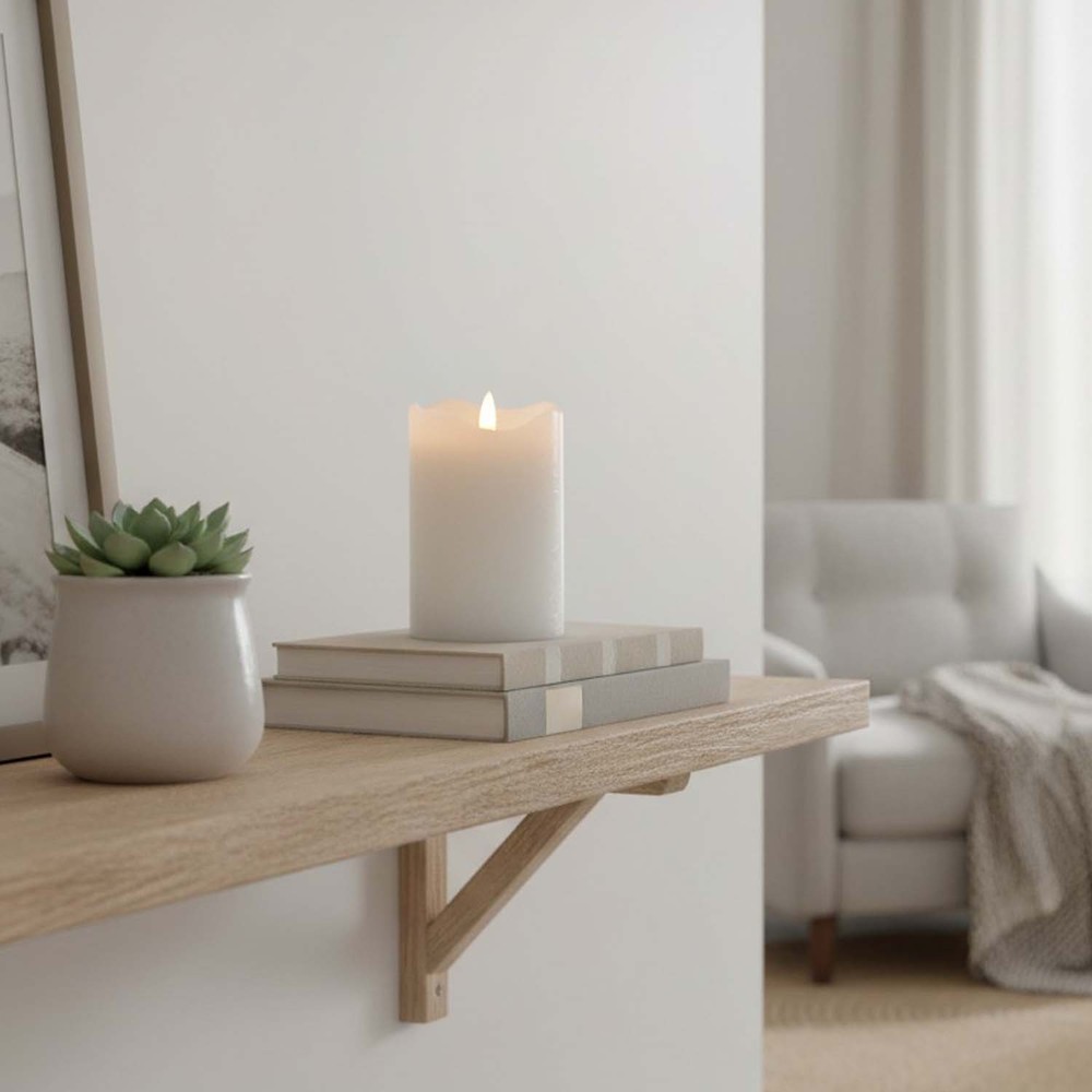 Led Bloklys 12,5cm Høj, Flammeeffekt, Hvid ø7,5cm, 12,5cm Høj, Virker Med Fjernbetj, Timer, ægte Stearin fra Ledlife