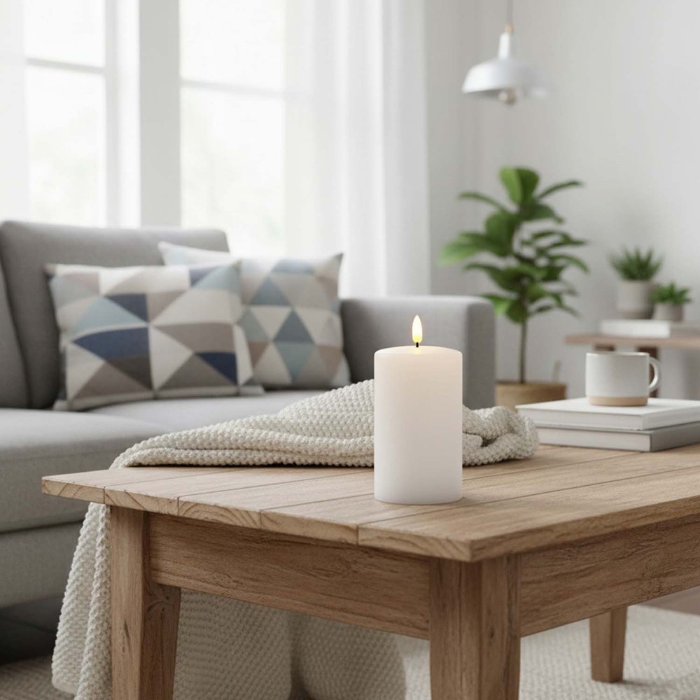 Led Bloklys 12,5cm Høj, Smelte Look, Flammeeffekt ø7,5cm, 12,5cm Høj, Virker M. Fjernbetj, Timer, ægte Stearin fra Ledlife