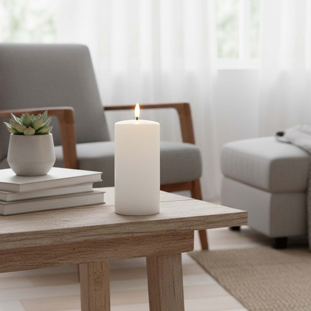 Led Bloklys 15cm Høj, Smelte Look, Flammeeffekt ø7,5cm, 15cm Høj, Virker M. Fjernbetj, Timer, ægte Stearin fra Ledlife